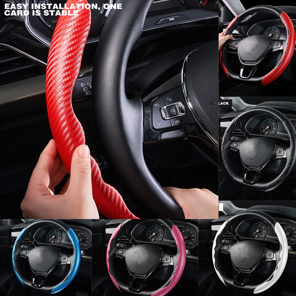 1Pair Carbon Fiber Leather Car Steering Cover 1K Micro Fiber Leather Pvc Wheel Booster Cover Non-Slip Universal