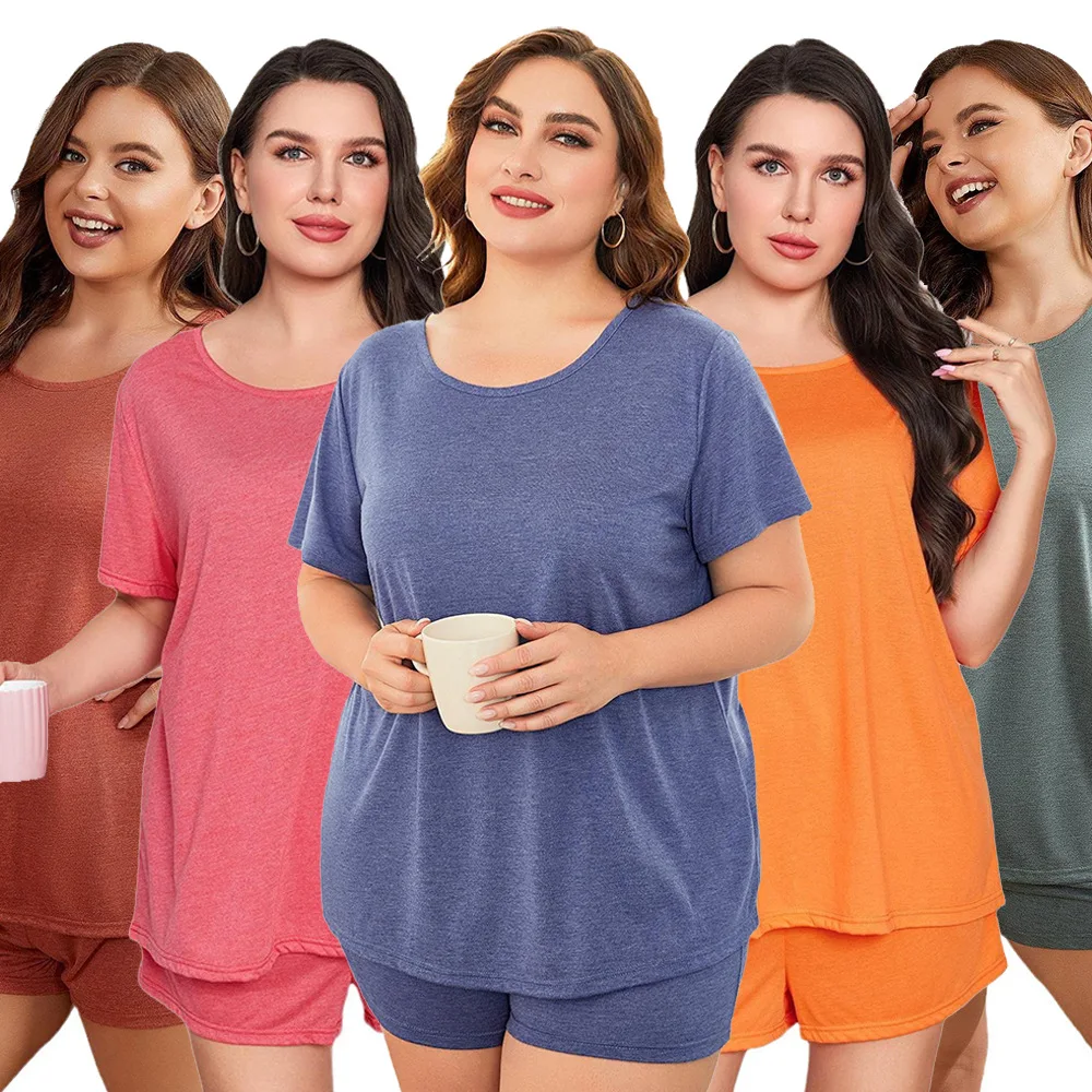 Pigiama Di Grandi Dimensioni Paffuto Da Donna Mm Estate Oversize 5Xl Set Di Abbigliamento Per La Casa A Maniche Corte Temu Sleepwear Pijama Mujer