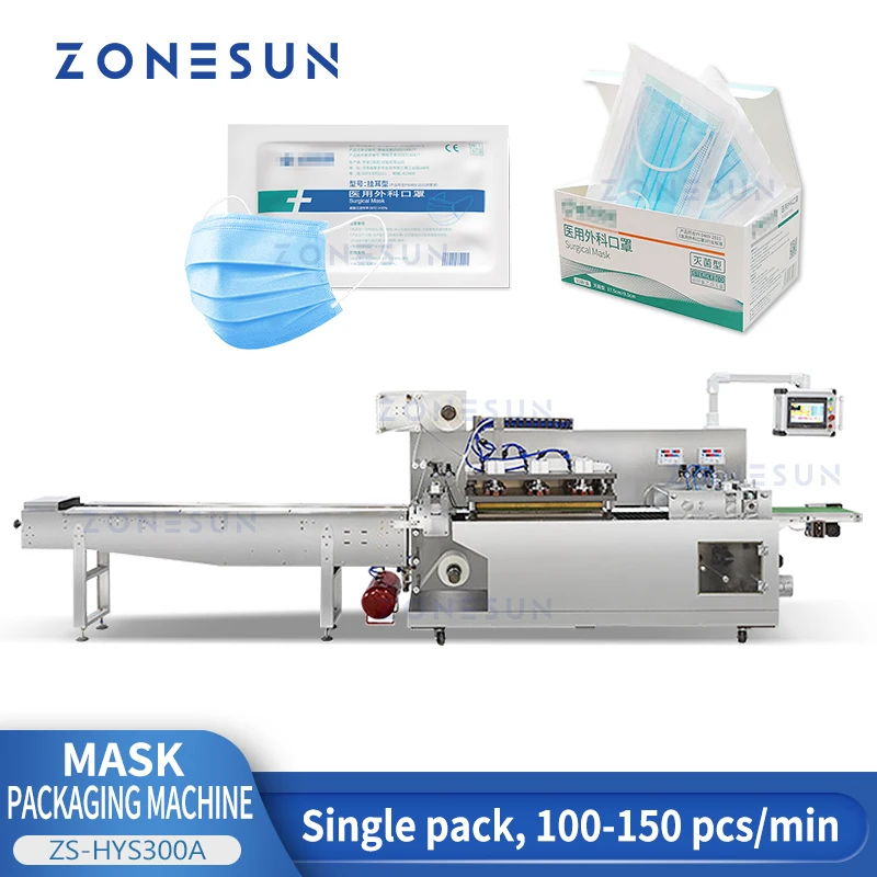 Zonesun Medical Surgical Mask Bagging 4-Sided Sealing Single Pack Plastic Paper Film Bagger Linea Di Produzione Zs-Hys300A