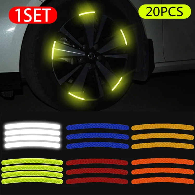 20Pcs Car Wheel Hub Adesivo Riflettente Cerchione Per Pneumatici Strisce Riflettenti Luminose Per La Guida Notturna Car Bike Moto Wheel Sticker