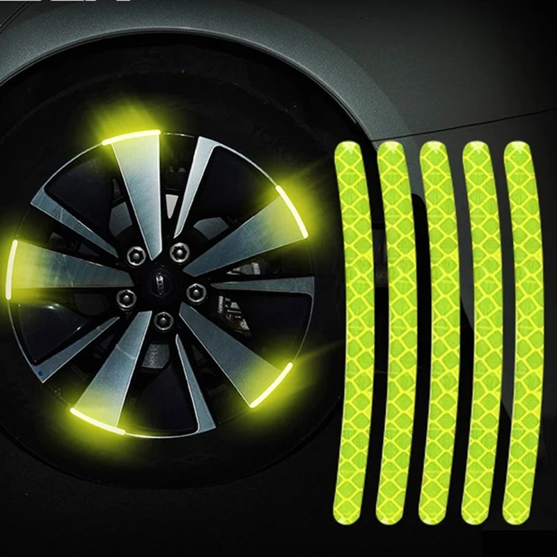 20Pcs Car Wheel Hub Adesivo Riflettente Cerchione Per Pneumatici Strisce Riflettenti Luminose Per La Guida Notturna Car Bike Moto Wheel Sticker