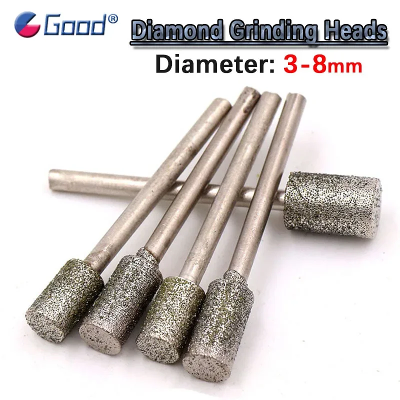 3-8Mm Cilindro Testa Di Molatura Diamantata 60 Grana Smerigliatrice Ago Punte Rotanti Burr Carving Jade Stone Dremel Utensile Rotante