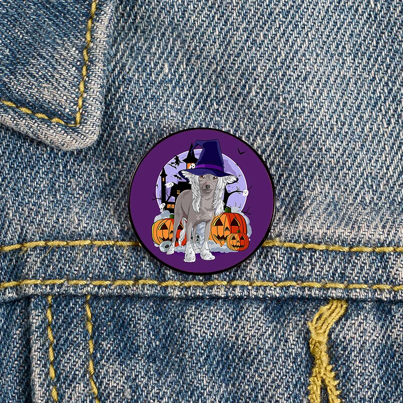 Cute Chinese Crested Dog Halloween Pin Spille Personalizzate Camicia Risvolto Insegnante Borsa Zaini Distintivo Regalo Spille Pin S Per Le Donne