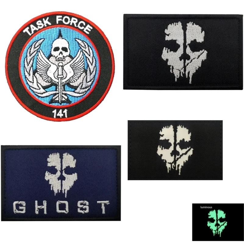 Task Force 141 Codice Call Of Duty Ghost Mask Morale Badge Patch Ricamate Fascia Da Braccio Accessorio Tattico Adesivi Decorativi
