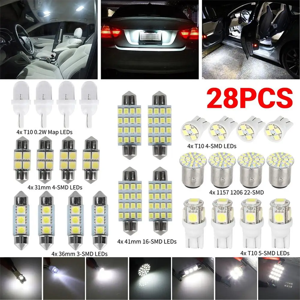 28Pcs Car Interior Combo Led Bulb Kit 12V 6000K Map Dome Door Trunk License Plate Lampadine Di Ricambio