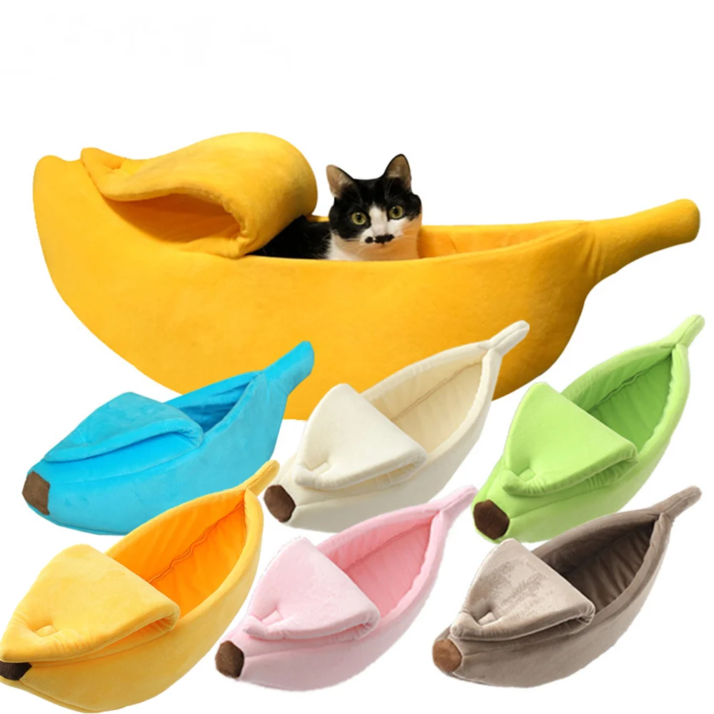 Pet Kennel Winter Warm Soft Banana Cat Bed House Comodo Mat Cute Puppy Cushion Cestino Per Lettiera Portatile Forniture Biancheria Da Letto
