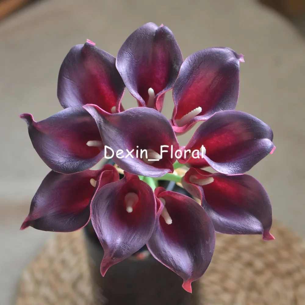 Scuro Di Borgogna Gigli Di Calla Real Touch Fiori Per Bouquet Da Sposa Di Seta, Decorazioni Di Nozze Artificiali Calla Lily