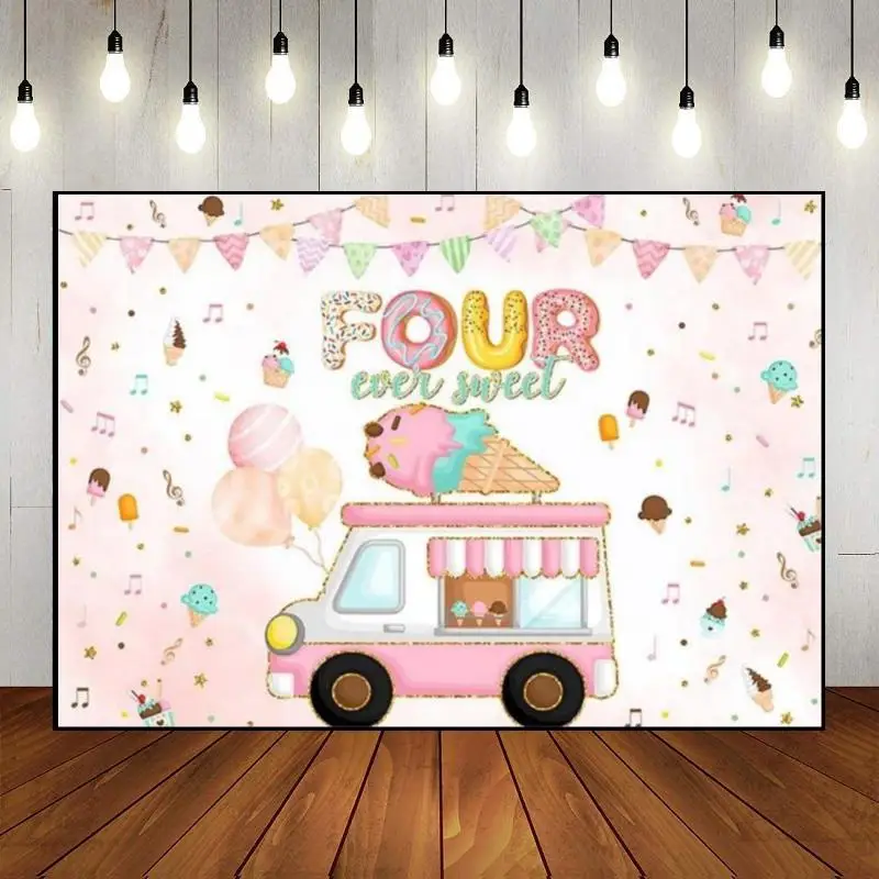 Happy 4Th Birthday Photo Background Sweet Cake Stand Red Game Machine Princess Hotwheels Boy Teddy Bear Baby Shower Decoration
