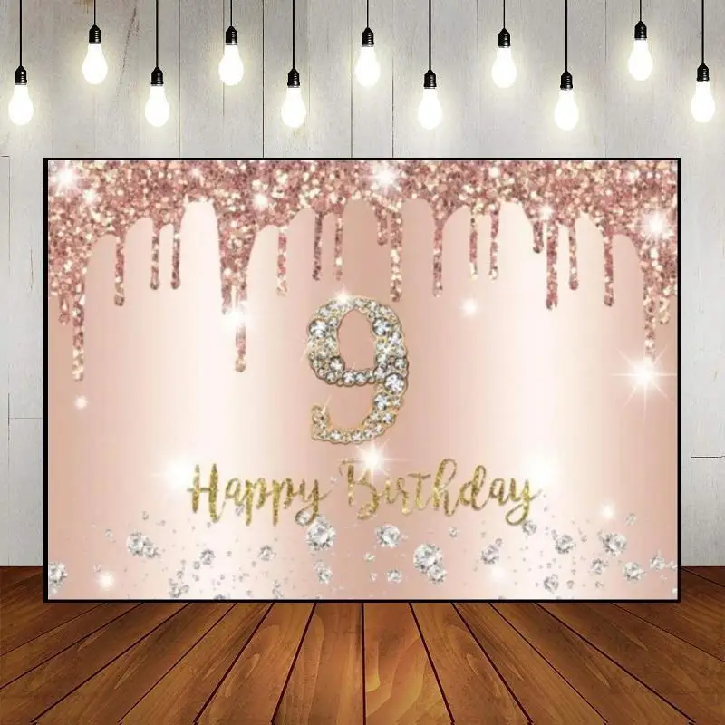 Happy 9Th Birthday Decoration Sfondo Dorato Sfondo Personalizzato Red Girl Invitation Party Hotwheels Gioco Teddy Bear Baby Shower