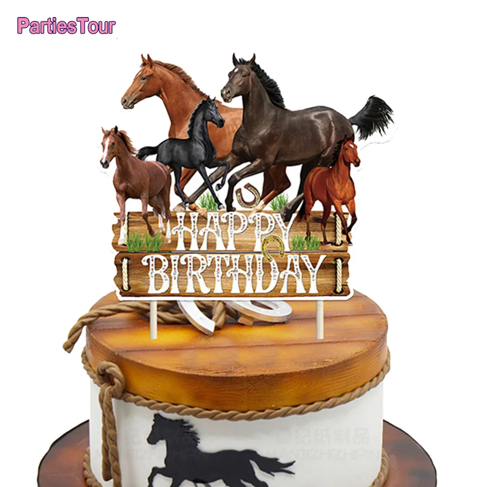 Horse Happy Birthday Cake Toppers Horse Racing Tema Esche Per Torte Horse Racing Girl Boy Decorazioni Per Feste Di Compleanno Forniture