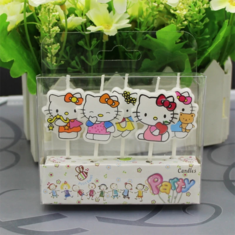 Hot Cartoon Hello Kitty Frozen Princess Elsa Anna Candle Happy Birthday Topper Bandiere Baby Kids Birthday Party Cake Decoration