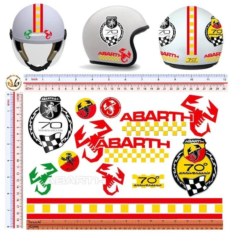 Per 1Set Abarth Stickers Anniversary Helmet 70 Vintage Pvc Scontato Yellow Paintings Red Sticker Helmet Scorpion 10 Pz.