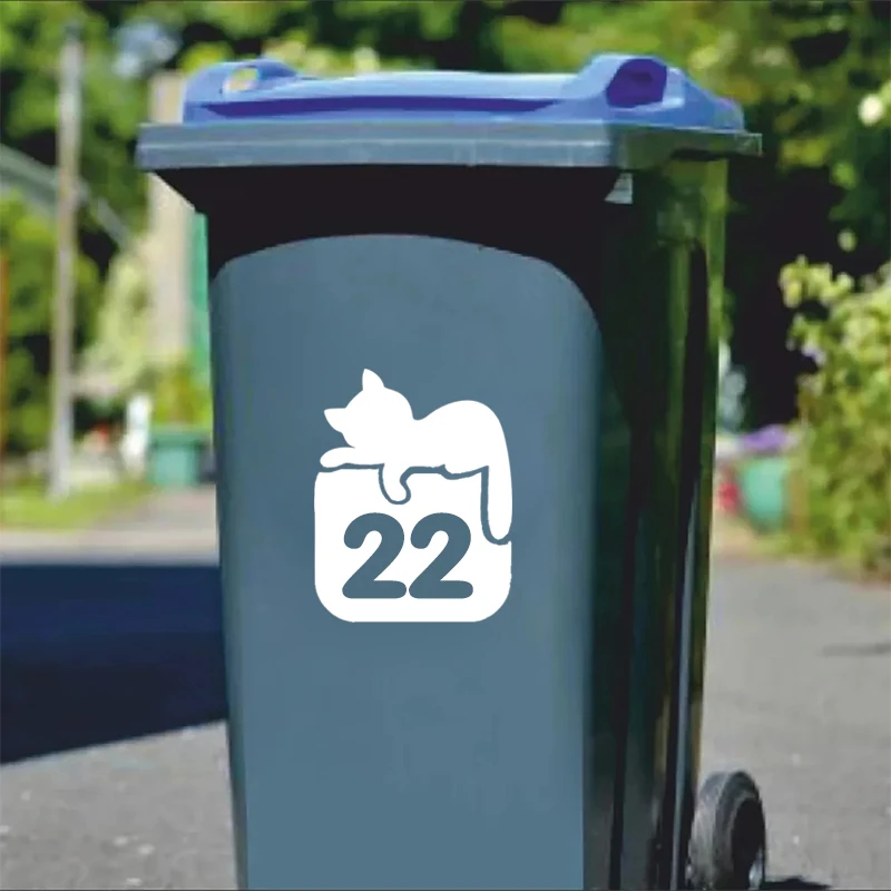 3Pcs Cartoon Cute Cats Wheelie Bin Number Stickers Numero Civico Personalizzato Vinile Decalcomania Della Spazzatura Adesivi Per Contenitori Rimovibil