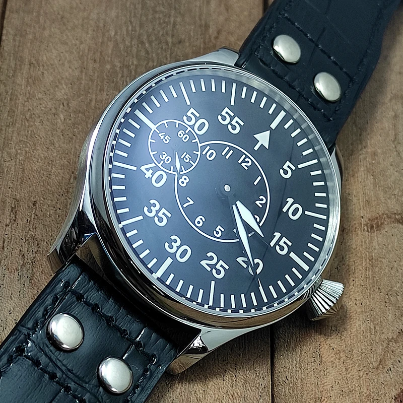Orologio Meccanico Da Uomo In Stile Militare Antivento B- Uhr Pilota Tedesco Tianjin St36 Movimento C1 Forte Quadrante Luminoso Grande Piccolo Secondo