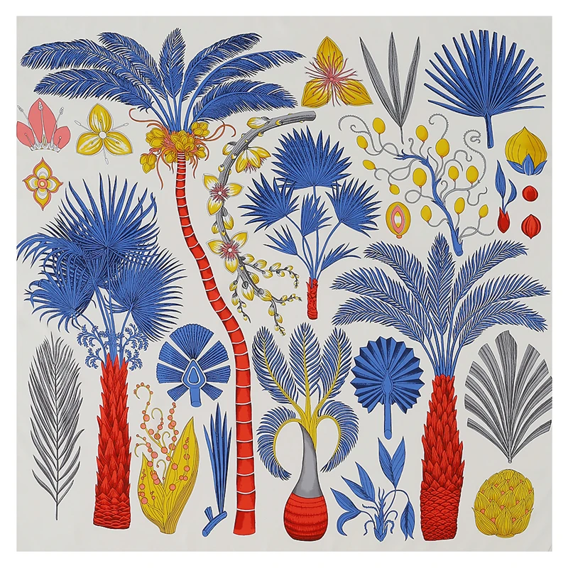 Sciarpa Di Marca Di Lusso Da 130Cm Nuovo Design Sago Cycas Palm Tree Sciarpa Quadrata Sciarpa Di Seta Twill Sciarpe Da Donna Bandanna Per Scialle Da D