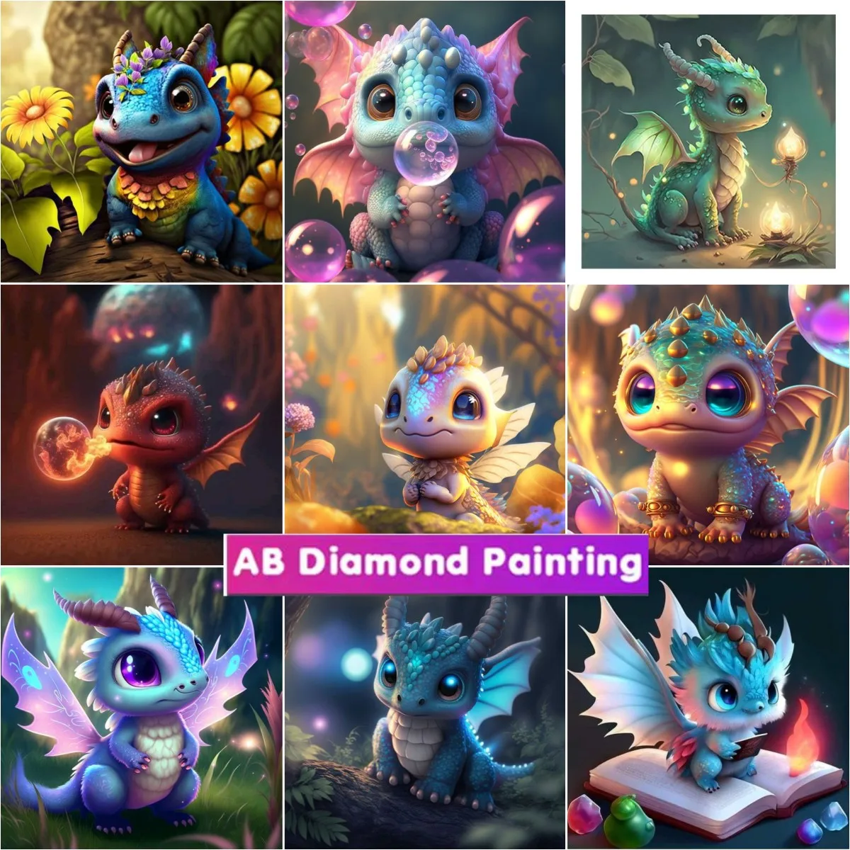 Cute Dragon Diamond Painting New 2023 Beaded Ricamo Animal Mosaic 5D Full Square Round Cross Stitch Kit Wall Art