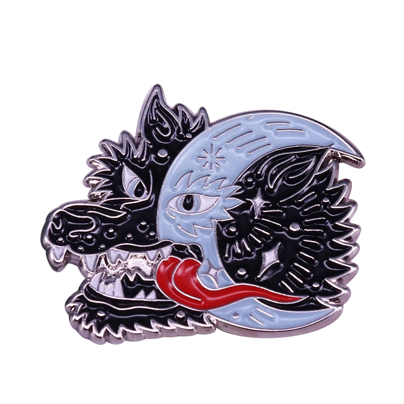 Spilla Smaltata Night Wolf Moon Space Stars