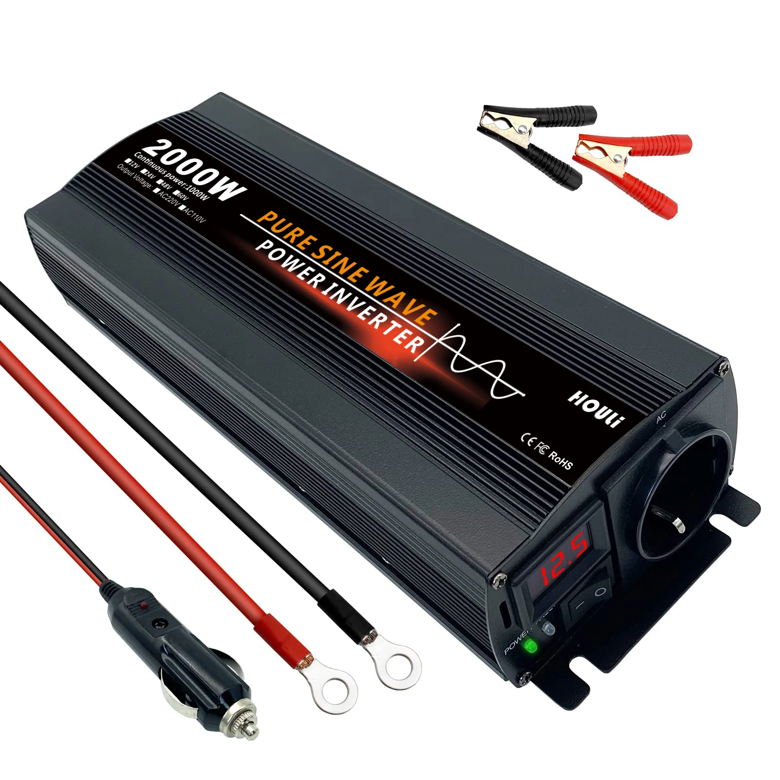 Houli 12V 220V Inverter Power Car Transformer Inverter Solari Onda Sinusoidale Pura 2000W Inverter De Corriente Convertidor