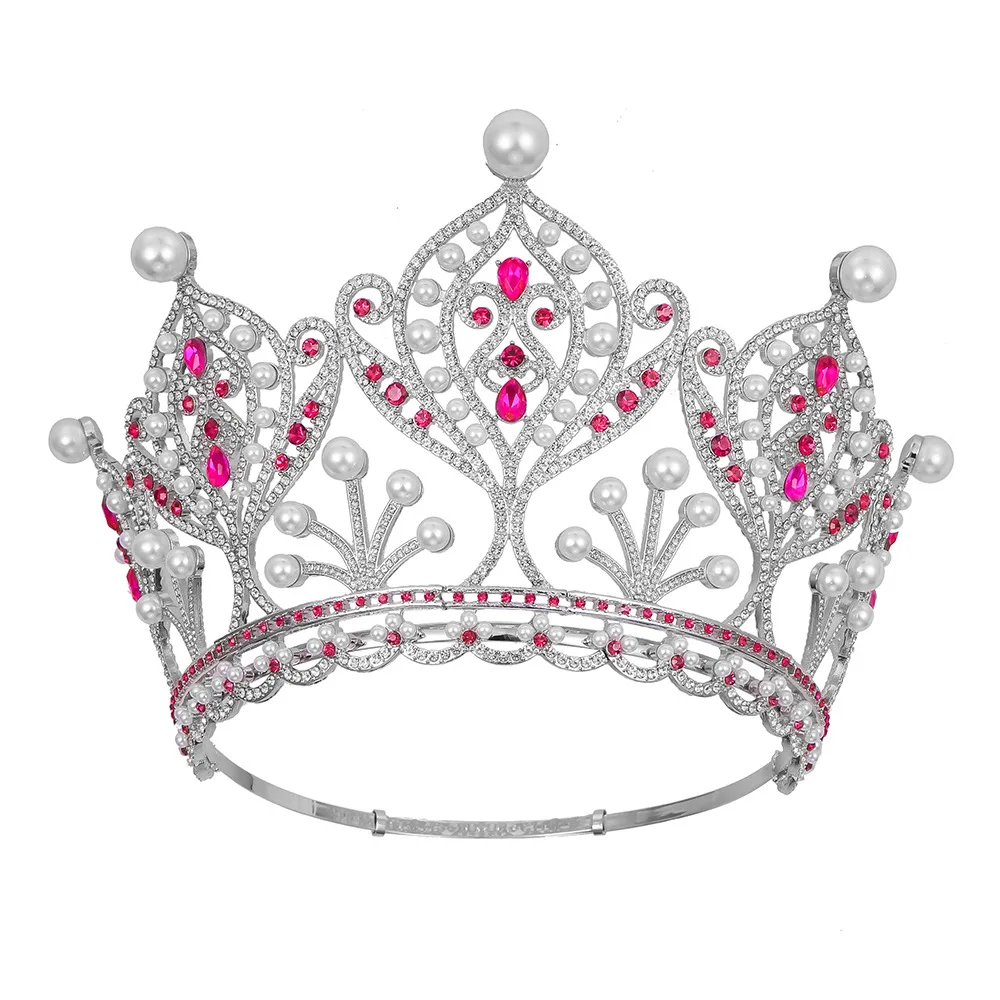 Big Silver Bridal Royal Queen Diademi Perle Crystal Miss Universe Crowns Women Elegant Pageant Diadem Accessori Per Capelli Da Sposa