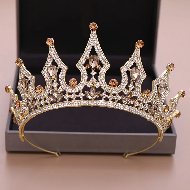 Luxury Vintage Golden Big Crown Diademi Strass Royal Bridal Queen Princess Pageant Party Crown Damigelle D'Onore Na
