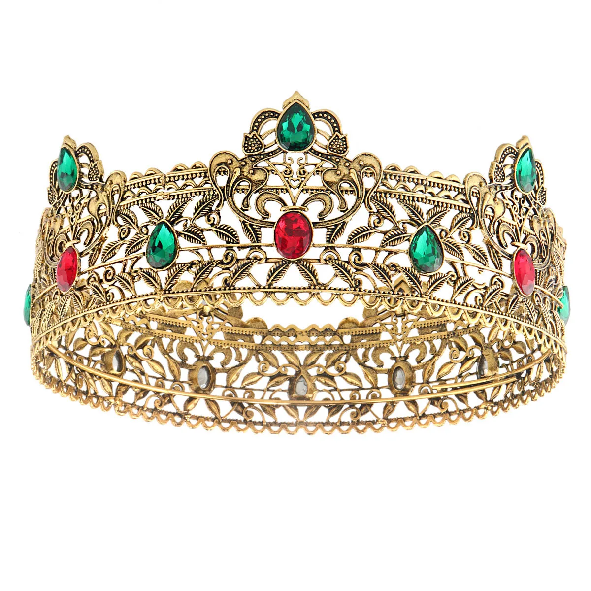 Baroque Vintage Full Round Black Gold Big Royal King Tiaras Red Crystal Crowns For Men Pageant Diadem Costume Hair Accessories