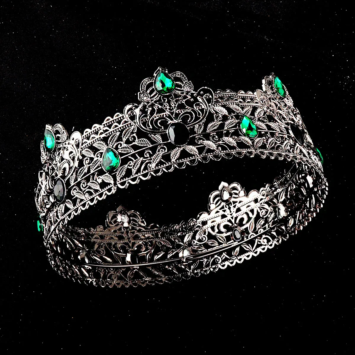 Baroque Black Sliver Green Crystal Royal Tiaras Men Round Black King Crowns Boys Hair Accessories Prom Pageant Costume Diadema