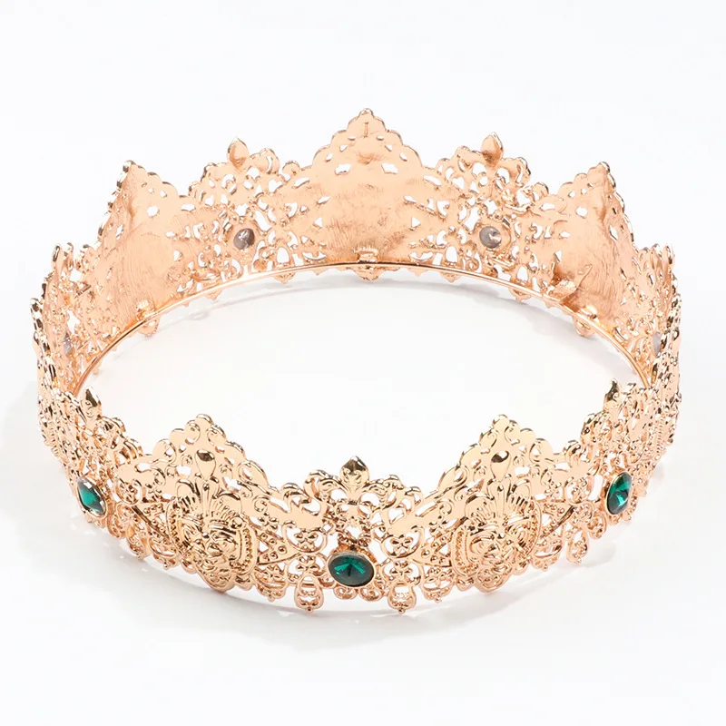 Barocco Vintage Royal King Crown For Men Full Round Pageant Diadem Prince Green Gold Diaras Boys Prom Party Costume Copricapo
