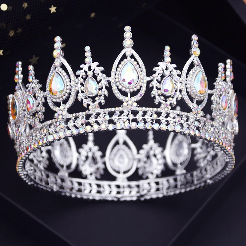 Ab Colors Royal Queen Wedding Crown For Bride Diadas Bridal Diadema Round Crystal Circle Accessori Per Gioielli Per Capelli