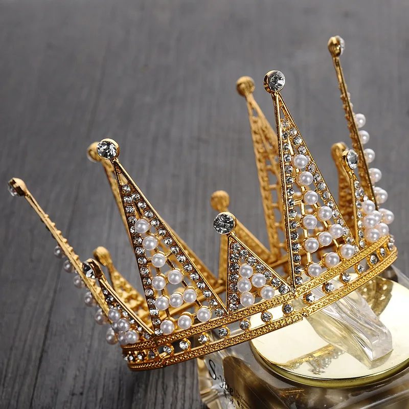 Perle Barocche Royal Small Princess Crowns For Girls Round Gold Diaras And Crowns Party Birthday Diadem Prince Accessori Per Capelli