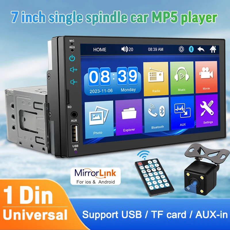 Ahoudy 1 Din 7 Pollici Autoradio Autoradio Lettore Multimediale Hd Touch Screen Autoradio Mp5 Fm Bluetooth Usb Con Fotocamera Lettore Per Auto