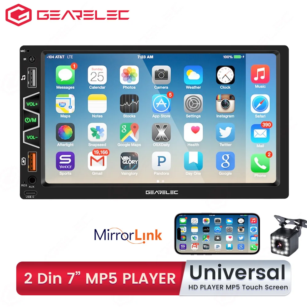 Gearelec 2 Din Car Stereo 2 Din 7 Pollici Autoradio Lettore Multimediale Autoradio Retroilluminazione A Sette Colori Bluetooth Usb Tf Aux-In