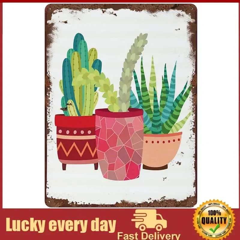 Cactus In Vaso Trio Metal Tin Sign Decorable Succulente Wall Art Cactus Southwestern Decor Cactus In Vaso Metal Room Sign For Home