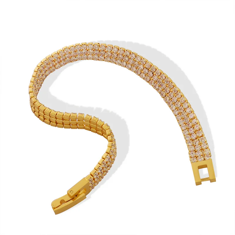 New Bling Cubic Zirconia Trio Tennis Statement Bracciale Per Donna Bracciale A Catena Da Tennis In Acciaio Inossidabile Placcato Color Oro Regalo