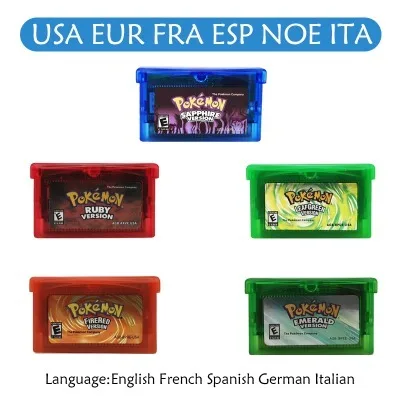 Gba Game Pokemon Series Cartuccia Per Videogiochi A 32 Bit Scheda Console Pokemon Smeraldo Rassodato Rubino Zaffiro Verde Foglia Multi-Lingua