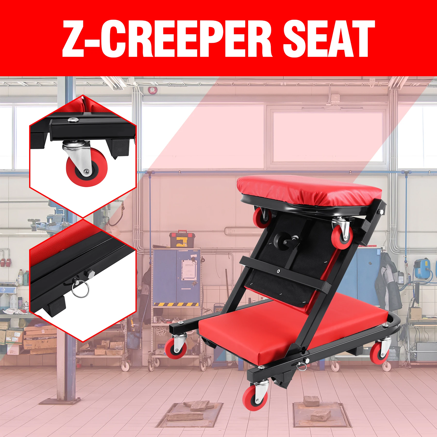 Samger Car Repairing Creeper Seat Z-Shape Low Profile Pieghevole Repair Deck Chair Rotary A 360 Gradi Con 7 Ruote Per Garage Shop Tool