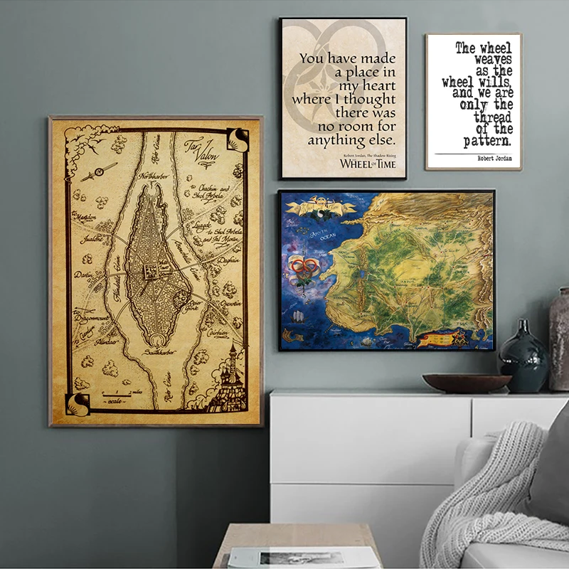 Robert Jordan Wheel Of Time Quote Poster The Westlands Map Wall Art Canvas Painting The Eye Of The World Map Print Home Decor