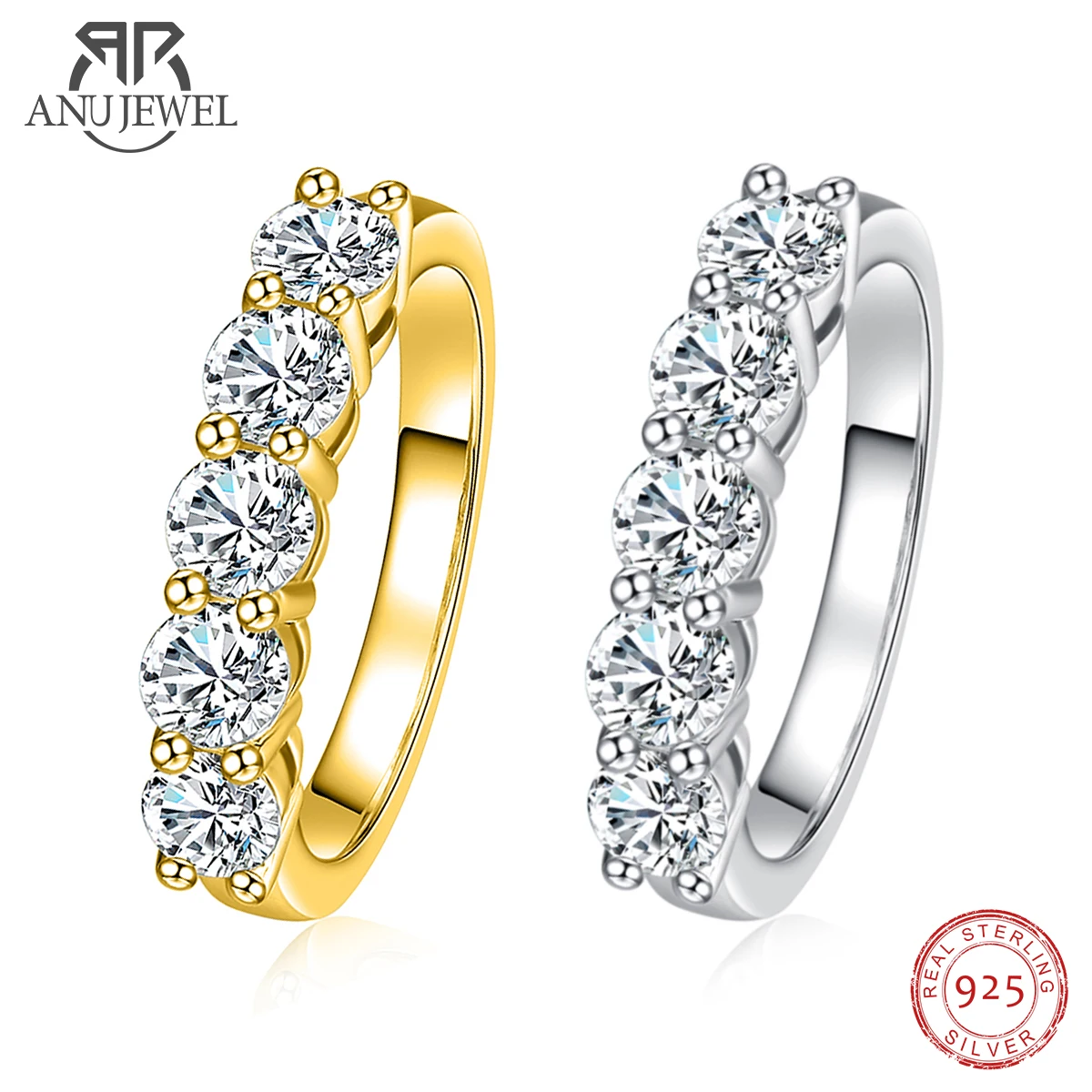 Anujewel 4Mm D Color Moissanite Wedding Band Ring 925 Sterling Silver 18K Gold Plated Eternity Band Anelli Di Fidanzamento All'Ingrosso