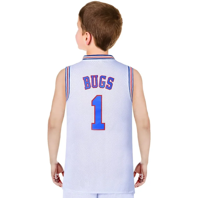 Space Jam Youth Basket Jersey Bugs Lola Tweety Taz Movie Tune Squad Top Camicie Sportive Per Bambini Logo Bianco Cucito