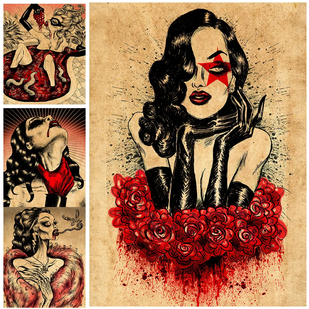 Punk Lady Rose And The Serpent Witch Vintage Wall Art Canvas Painting The Gothic Lady Of Terror Art Poster E Print Home Decor