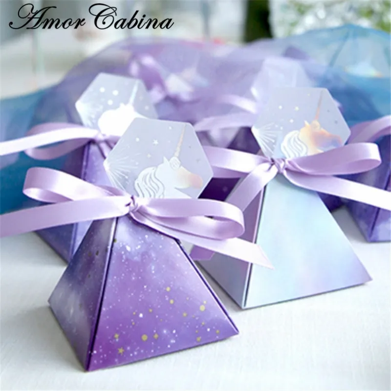 Baby Shower Viola Piramide Triangolare Star Sky Wedding Favori Scatole E Confezioni Per Dolci Bomboniera Del Partito Scatola Di Cioccolato Scatola Reg