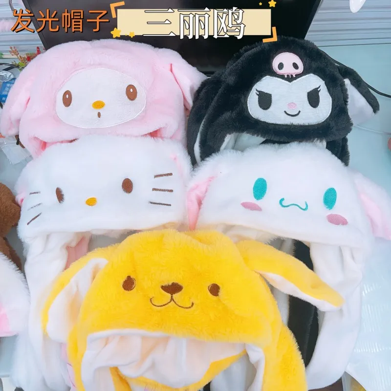 Luce Incandescente Sanrioed Kuromi Cinnamoroll Kitty Hat Peluche Ear Move Hat Anime Cartoon Jumping Up Ear Novetly Cap Gift For Kids