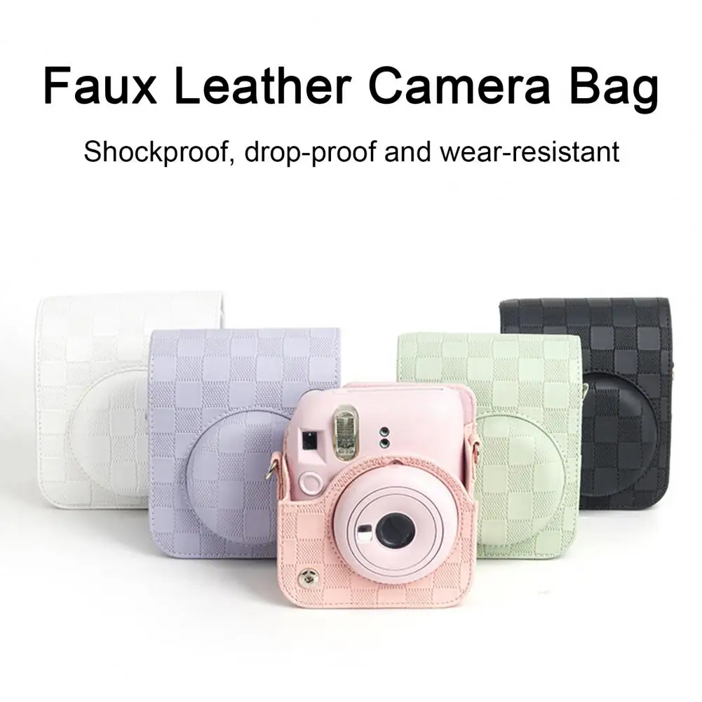 Borsa Fotografica Vintage Design A Scacchiera Resistente All'Acqua Con Tracolla Custodia Protettiva In Ecopelle Per Polaroid-Mini12