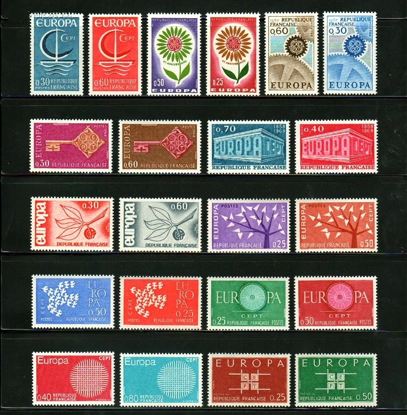 22 Pz/Set New France Post Stamp 1960-1970 Europa 11 Set Incisione Francobolli Mnh