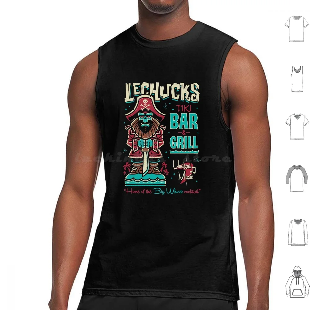 Monkey Island Leccanks Tiki Bar-Monkey Island-Retro Videogioco Ghost Pirate Canotte Stampa Cotton Monkey Island Guybrush