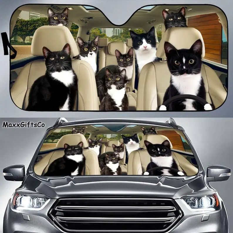 Tuxedo Cat Car Parasole, Smoking Cat Parabrezza, Tuxedo Cat Family Parasole, Accessori Per Auto Per Gatti, Decorazione Per Auto, Regalo Per Papà,