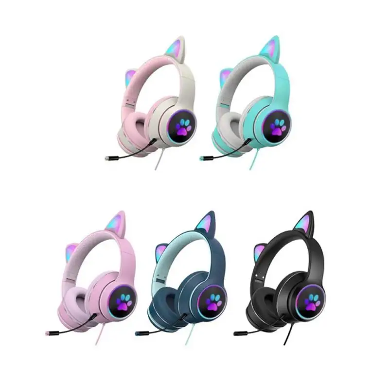 Cat Ear Gamer Headset Girl Cute Headset Cuffie Con Doppia Cancellazione Del Rumore Con Microfono Rgb Light Virtual 7.1 Auriculares Gift