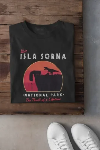 Jura Sic Park T Shirt Isla Sorna World Parody Dinosaur Maniche Lunghe O Corte