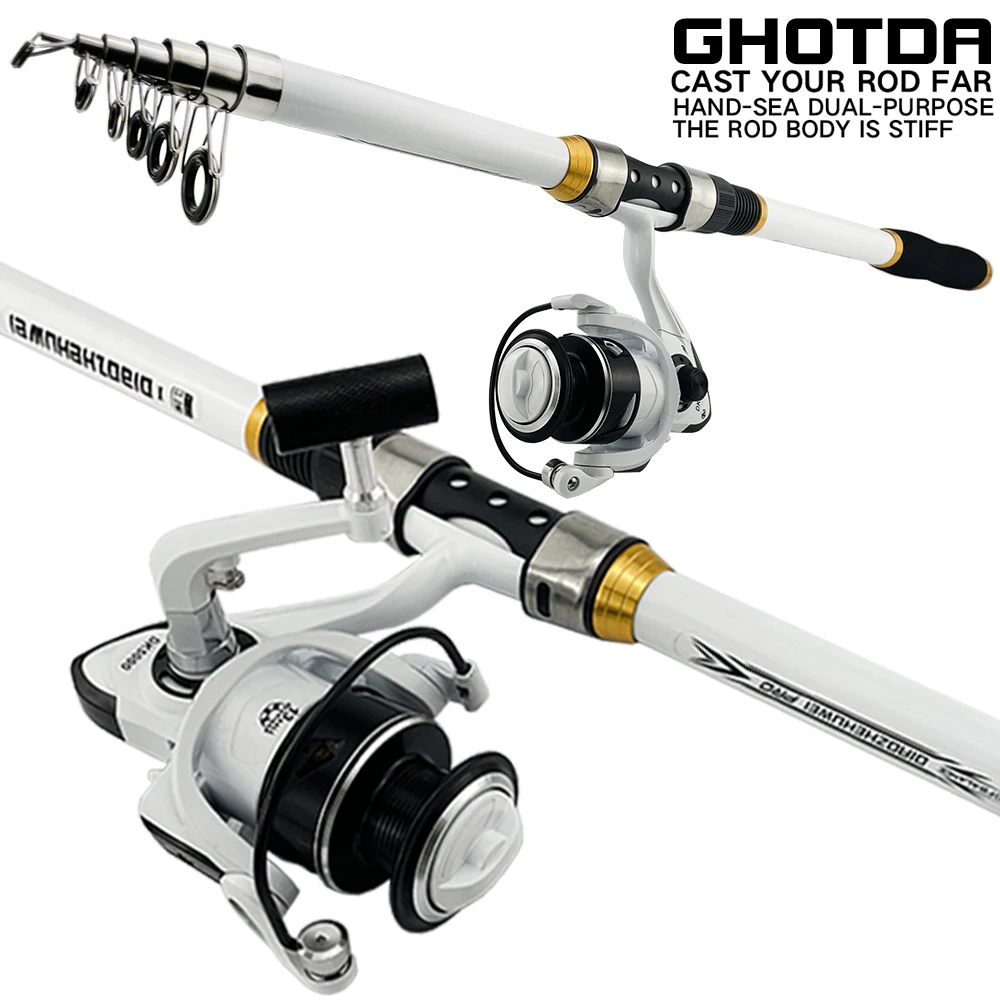 Set Di Canne Da Pesca Telescopiche Ghotda 2.1-3.6M Action M Canna Da Pesca E Manico Pieghevole Mulinello Da Pesca Con Spinning Pesca