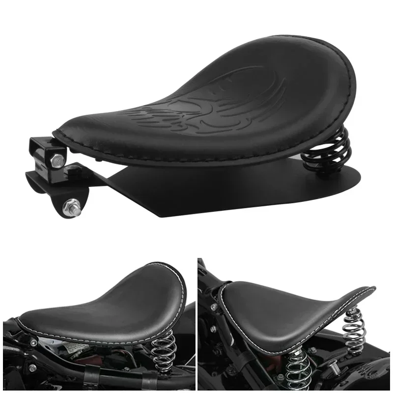 Universale Per Harley Sportster Softail Dyna Fatboy Bobber Moto Retro Pu Leather Solo Seat 3 "Staffa Girevole A Molla