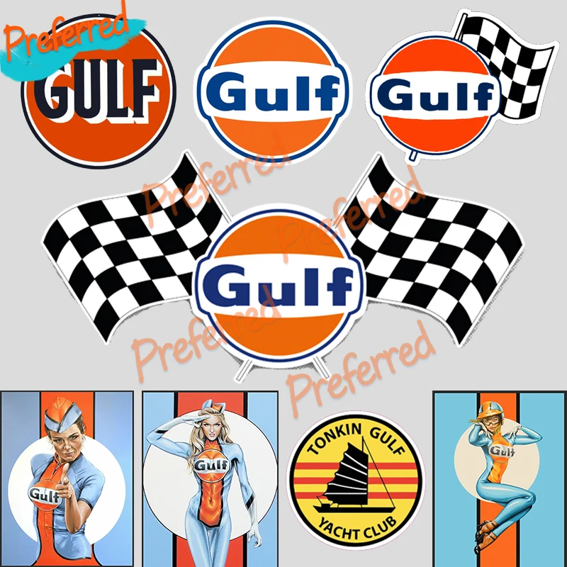 Gulf Benzina Olio Motore Golfo Con Bandiera Adesivo Decalcomania In Vinile Impermeabile Tonkin Gulf Yacht Club Sticker Decalcomania Racing Pinup Art
